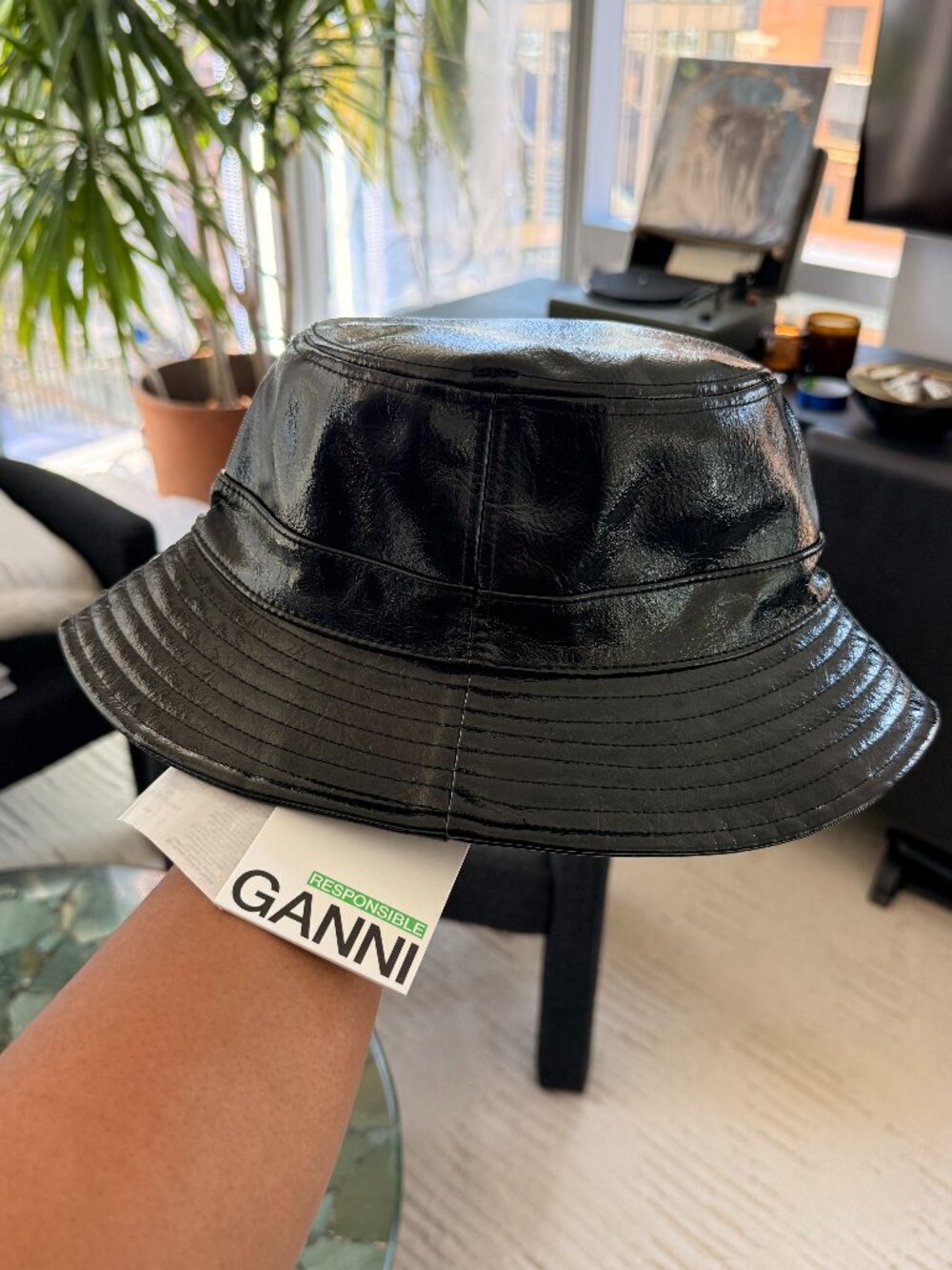 Ganni Signature Naplack Bucket Hat in Black NWT